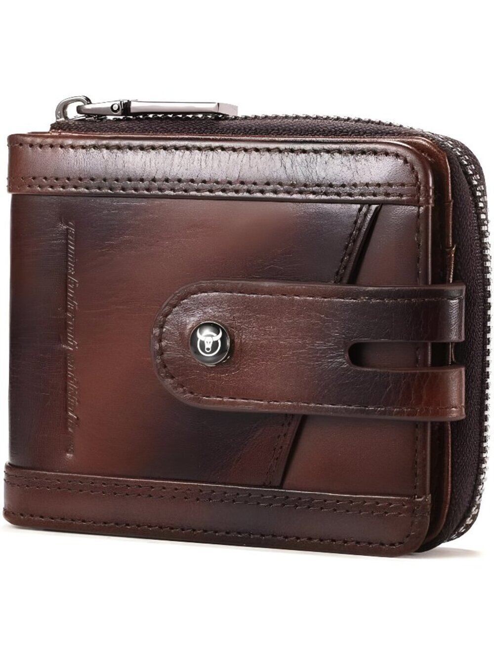 Genuine Leather Men's Wallet with Zipper Vintage RFID Blocking